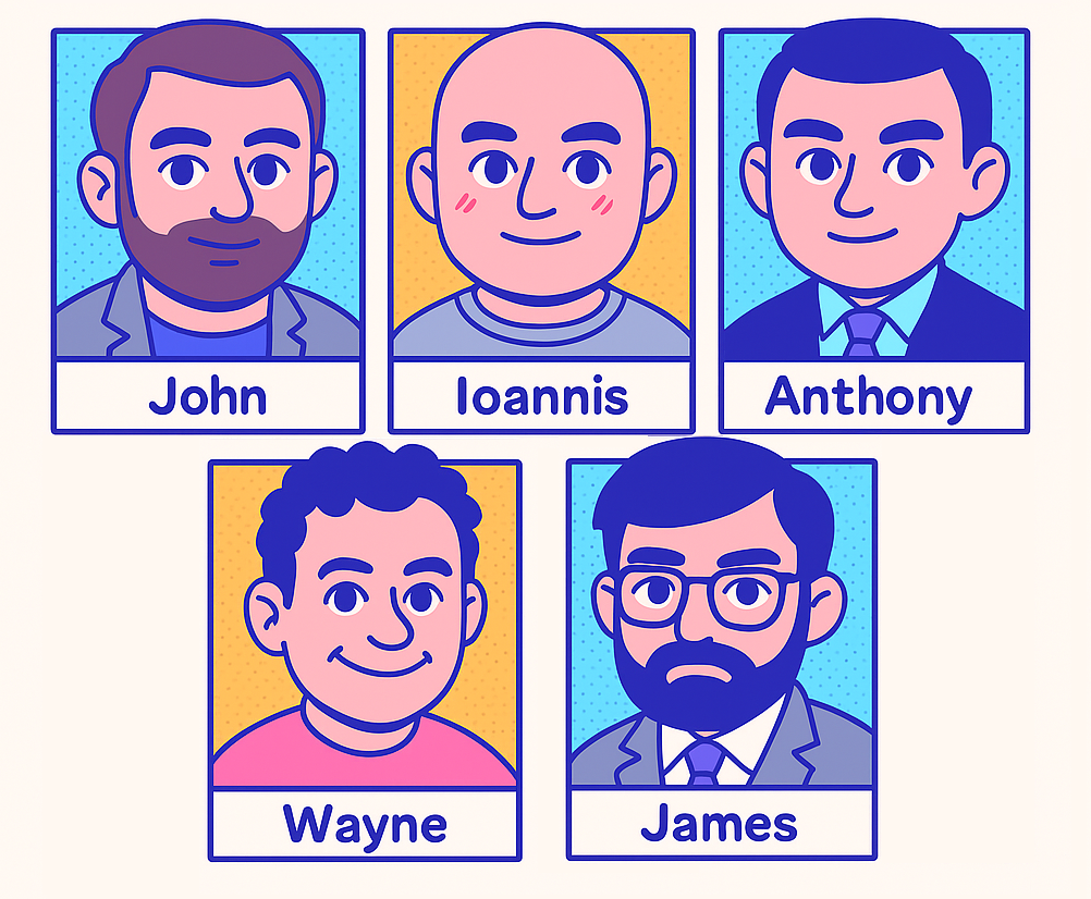Yogen founding team members: John, Ioannis, Anthony, Wayne, and James